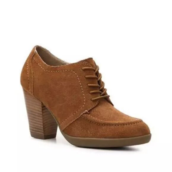 Kenneth Cole Reaction Cognac “Full of Life” Suede Heeled Lace-Up Oxfords 6.5 - Picture 1 of 11